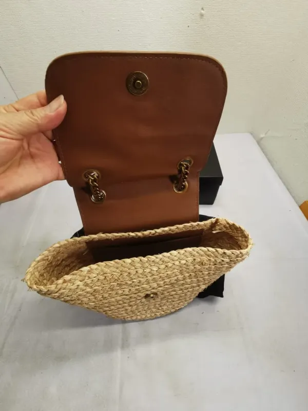 Saint Laurent Mini Manon In Raffia And Aged Vegetable Tanned Leather Naturel 23Cm 774269Gaaed9051