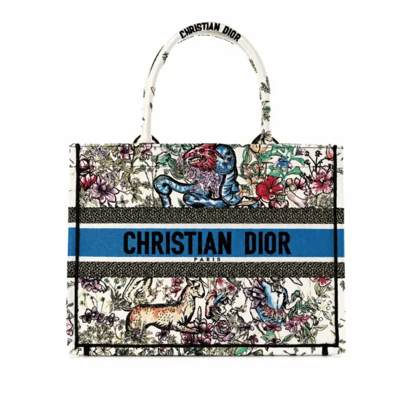 Dior White Multicolor D-Constellation Embroidery Book Medium Tote Bag 36Cm