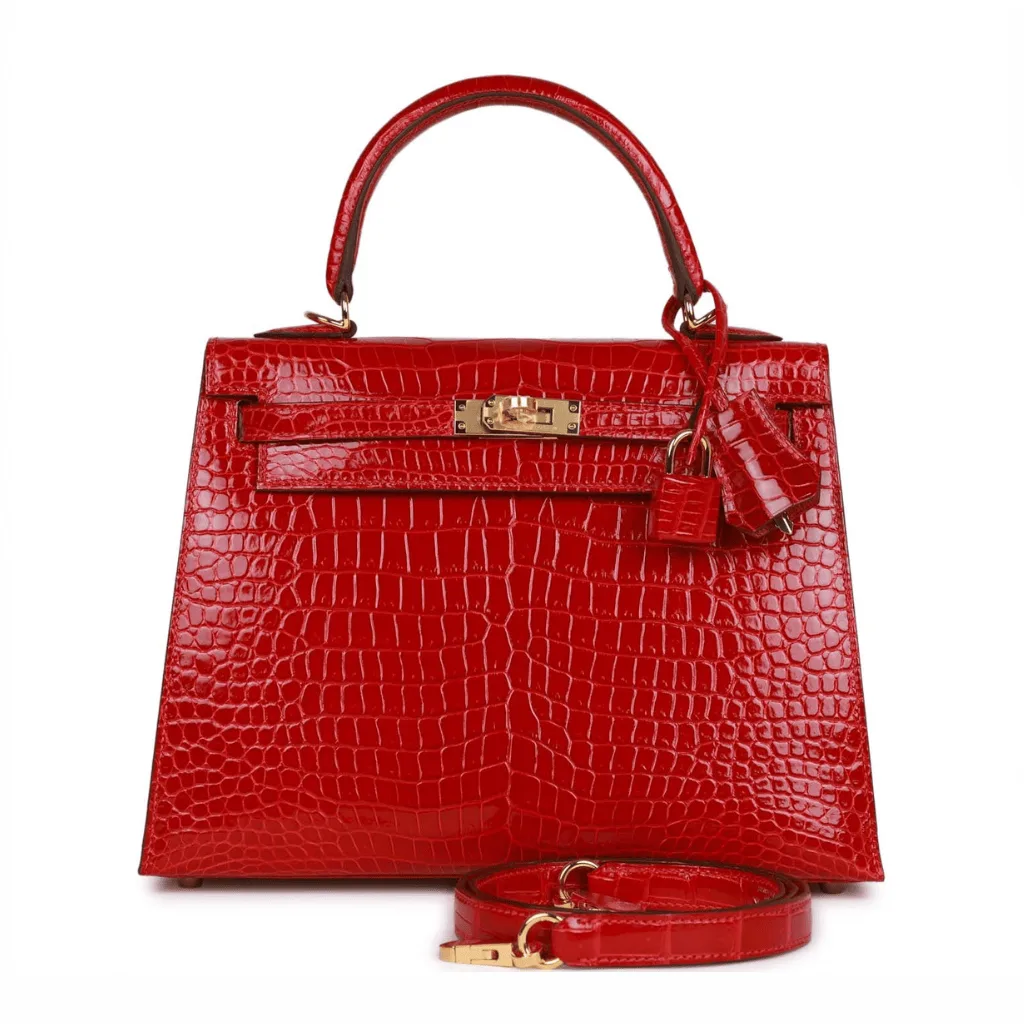 H Kelly Sellier 25 Braise Shiny Porosus Crocodile Gold Hardware Main image