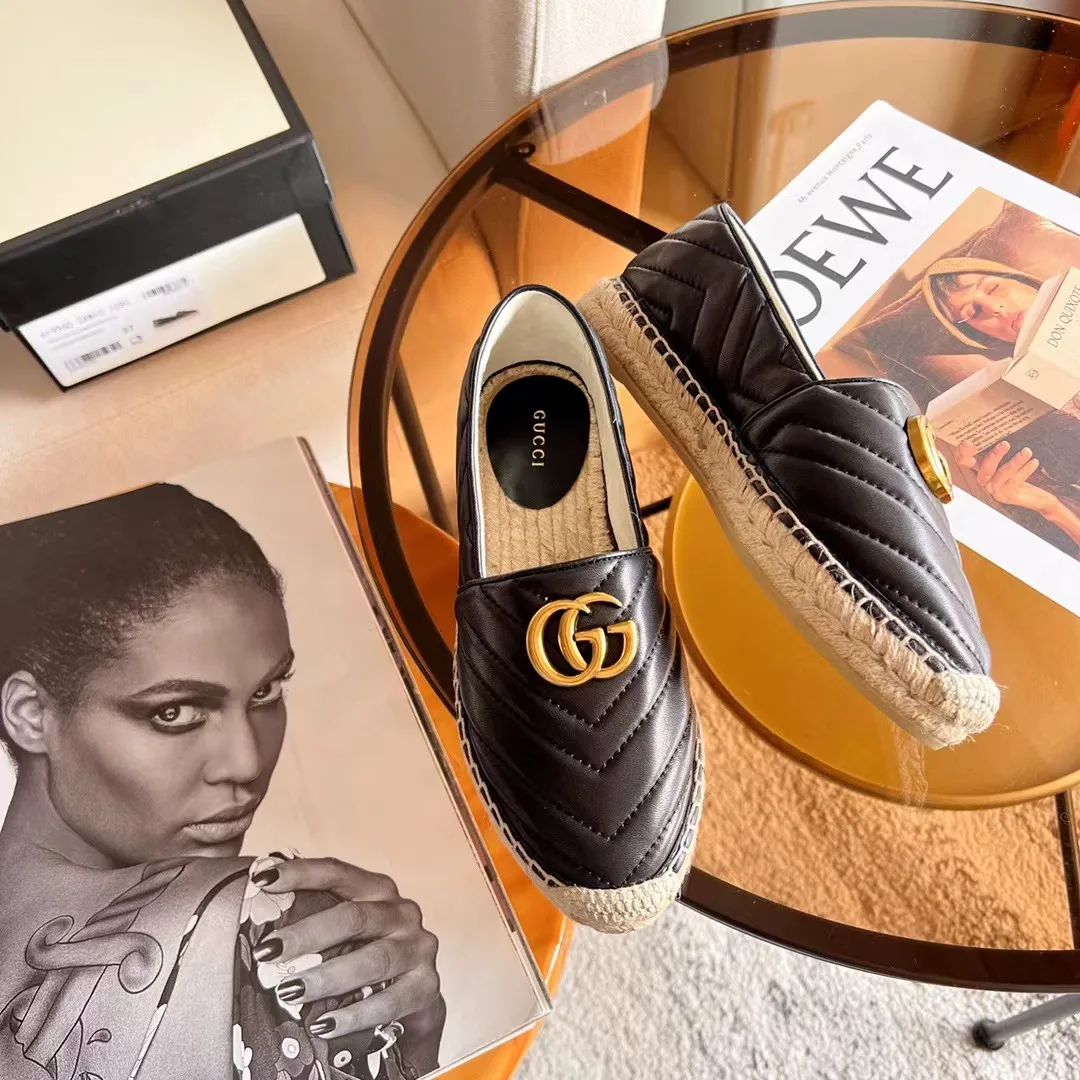 Gucci Espadrille Matelasse Chevron Leather With Double G Black 551890 Bko00 1000 Secondary image