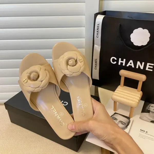 Chanel Camellia Slides Beige