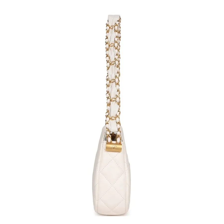 Chanel 19 Hobo Bag White Aged Calfskin Brushed Gold Hardware