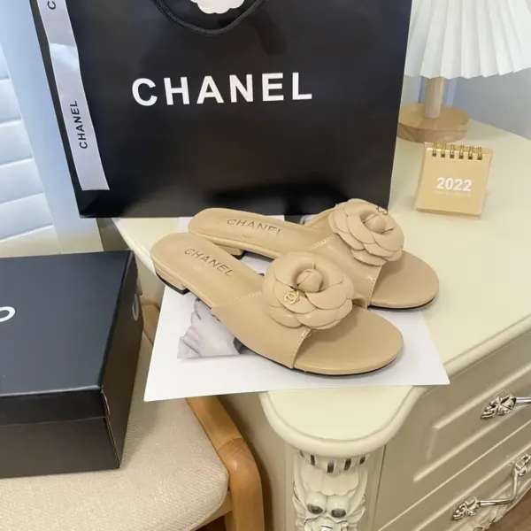Chanel Camellia Slides Beige