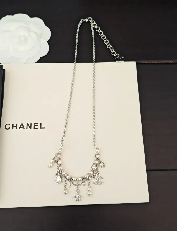 Chanel Crystal Star And Pearl Tassel Necklace In Silver-Tone Metal