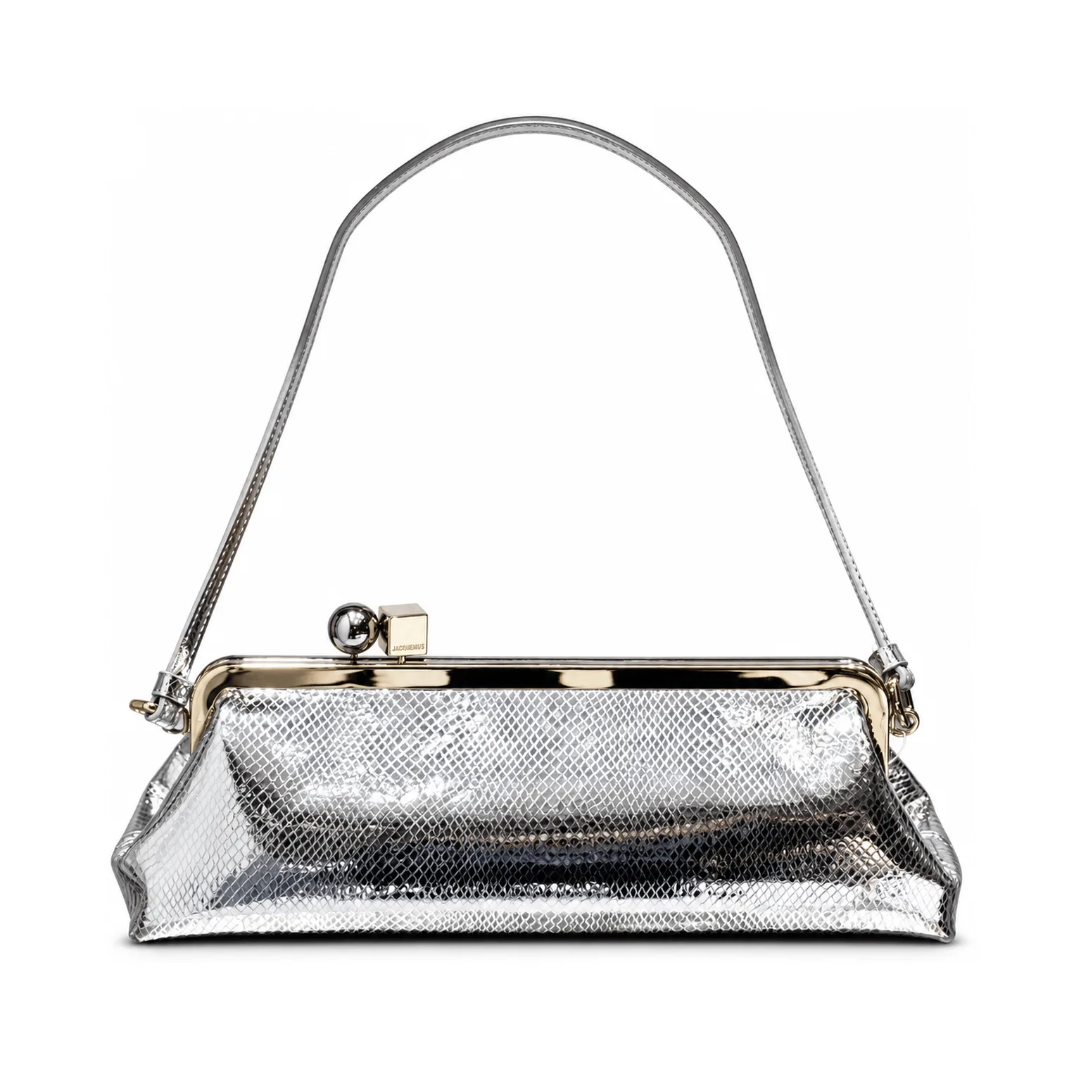 Jacquemus Le Bambimou Long Bag Silver Metallic Snake-Embossed Leather Frame Clasp Shoulder Strap Main image