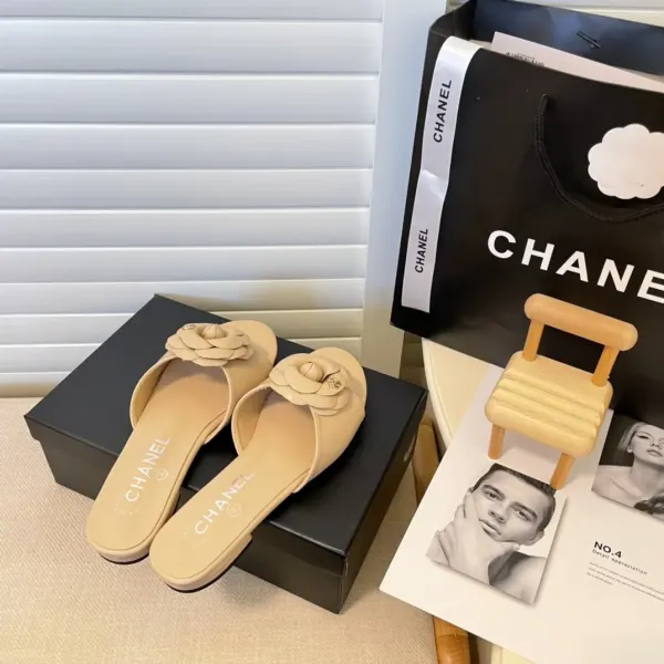 Chanel Camellia Slides Beige
