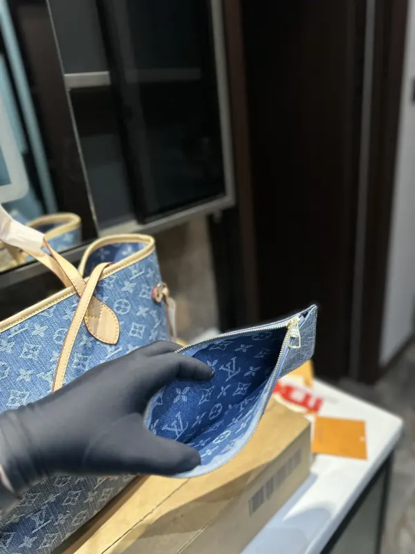 Louis Vuitton Neverfull Monogram Mm Handbag Denim 28Cm