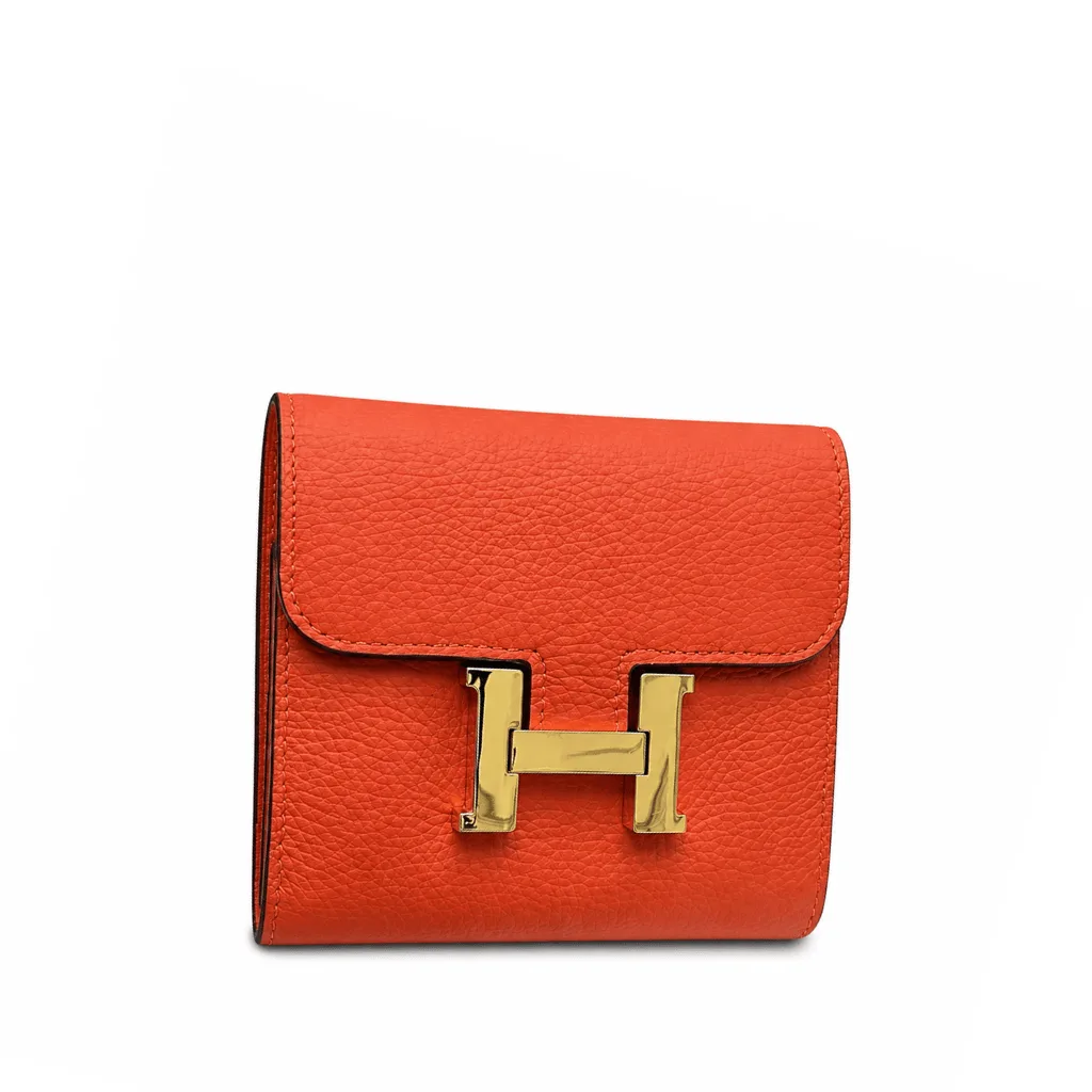 H Constance Compact Wallet Rouge Tomate Epsom with Gold Hardware Stamp Main image