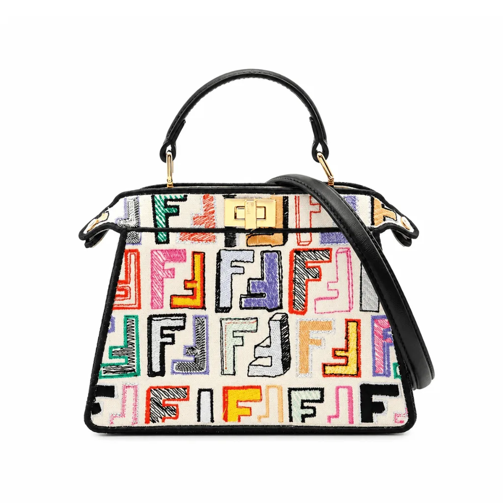 Fendi Peekaboo ISeeU Shoulder Handbag Canvas Leather White Black Main image