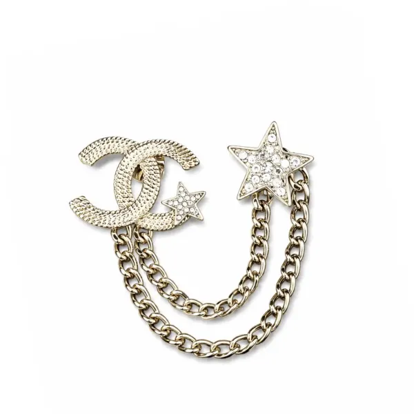 Chanel 23B Gold-Tone CC And Star Motif Brooch