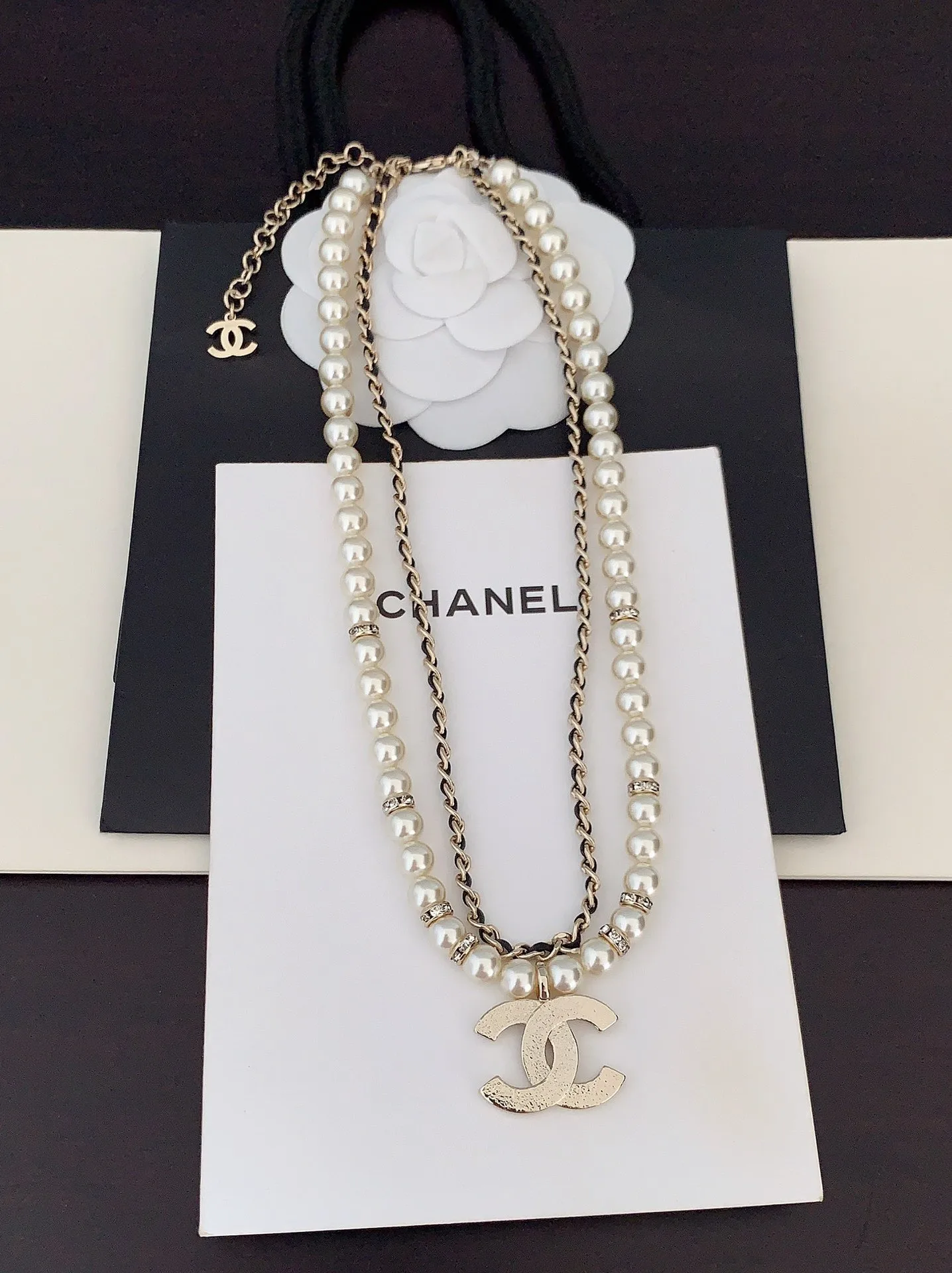Chanel CC Diamond Pearl Double Layer Necklace