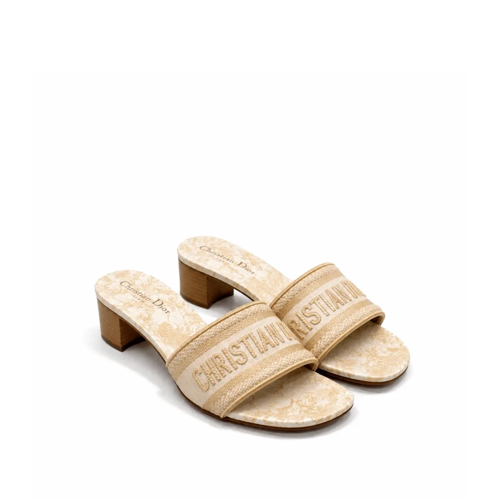 Dior Dway Heeled Slide Cotton Embroidered Gold-Tone Main image