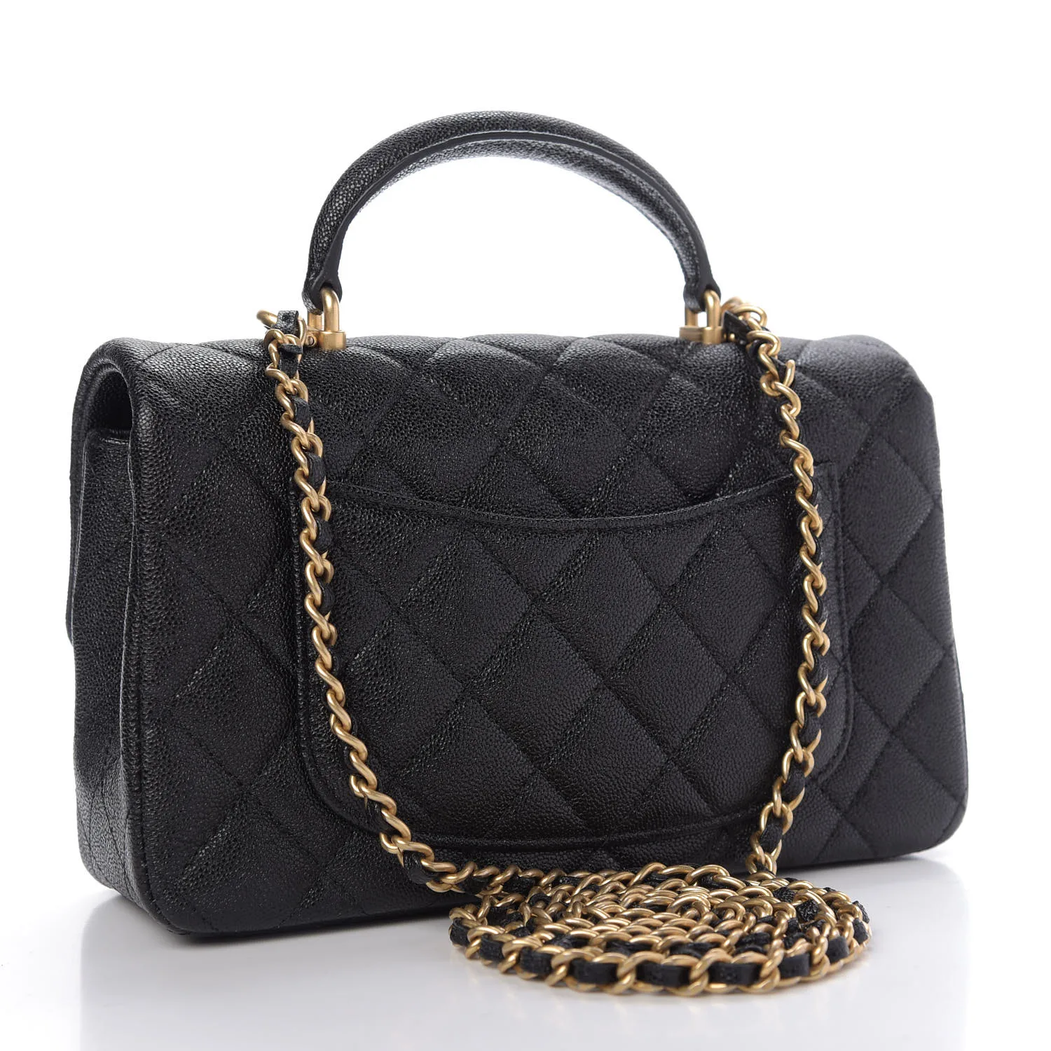 Chanel Black Quilted Caviar Mini Flap Bag With Top Handle Aged Gold Hardware Secondary image