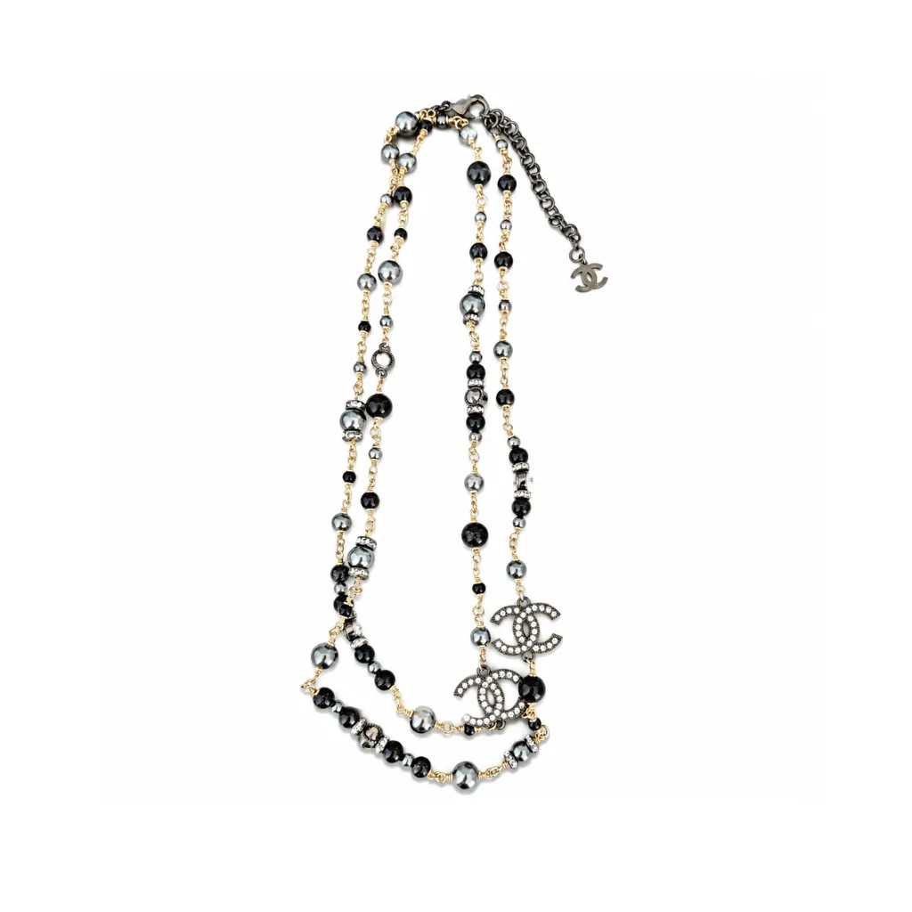 Chanel CC Pearl And Crystal Sautoir Necklace – Ruthenium-Tone Metal Main image