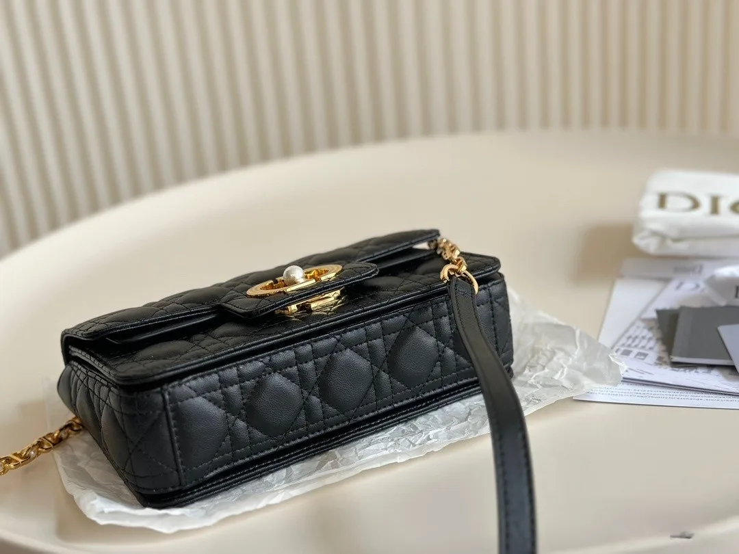 Dior Jolie Small Top Handle Bag Black Cannage Calfskin