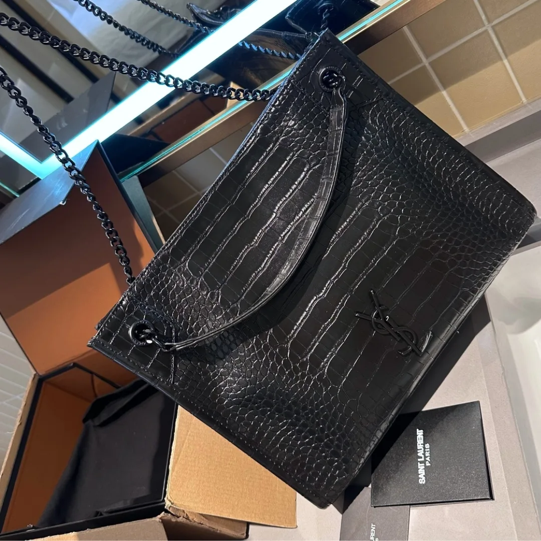 Saint Laurent Niki Shopping Bag In Crocodile Embossed Leather Black 33Cm Secondary image