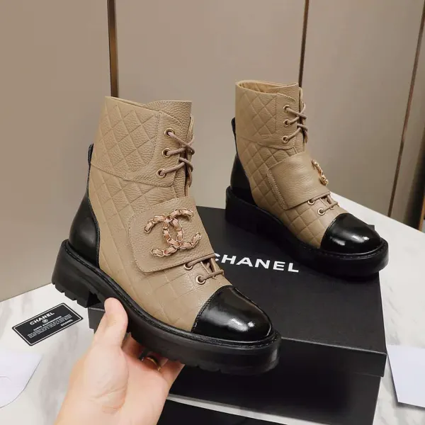 Chanel Fall Winter 22 23 Lace Up Boots Beige Black G39516 Y56261 K5119