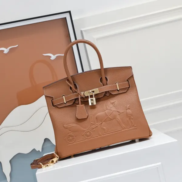 H Birkin 30CM Brown Horse Draw Carriage Embossed