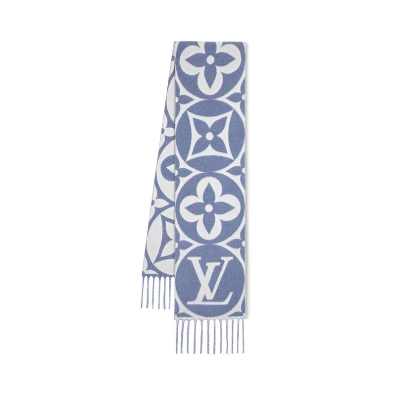 Louis Vuitton LV Medallion Wool Scarf Blue