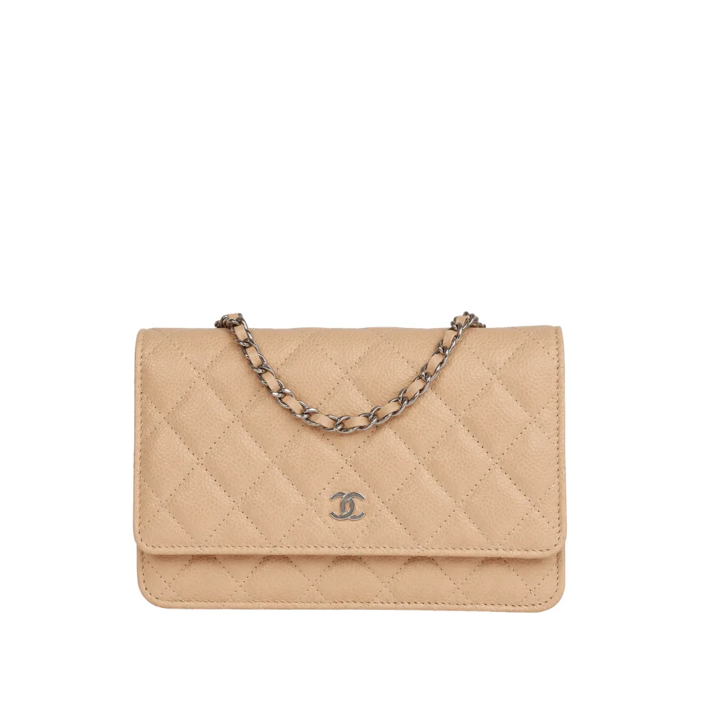 Chanel Beige Quilted Caviar Wallet On Chain With Silver Hardware Main image