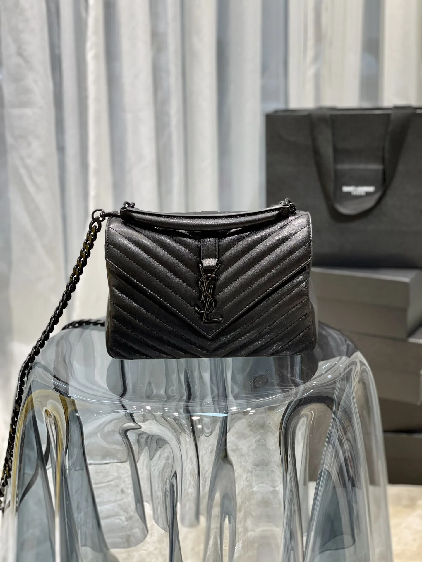 Saint Laurent College Medium Chain Bag In Quilted Leather Black Noir 24Cm 600279Brm081000 Secondary image