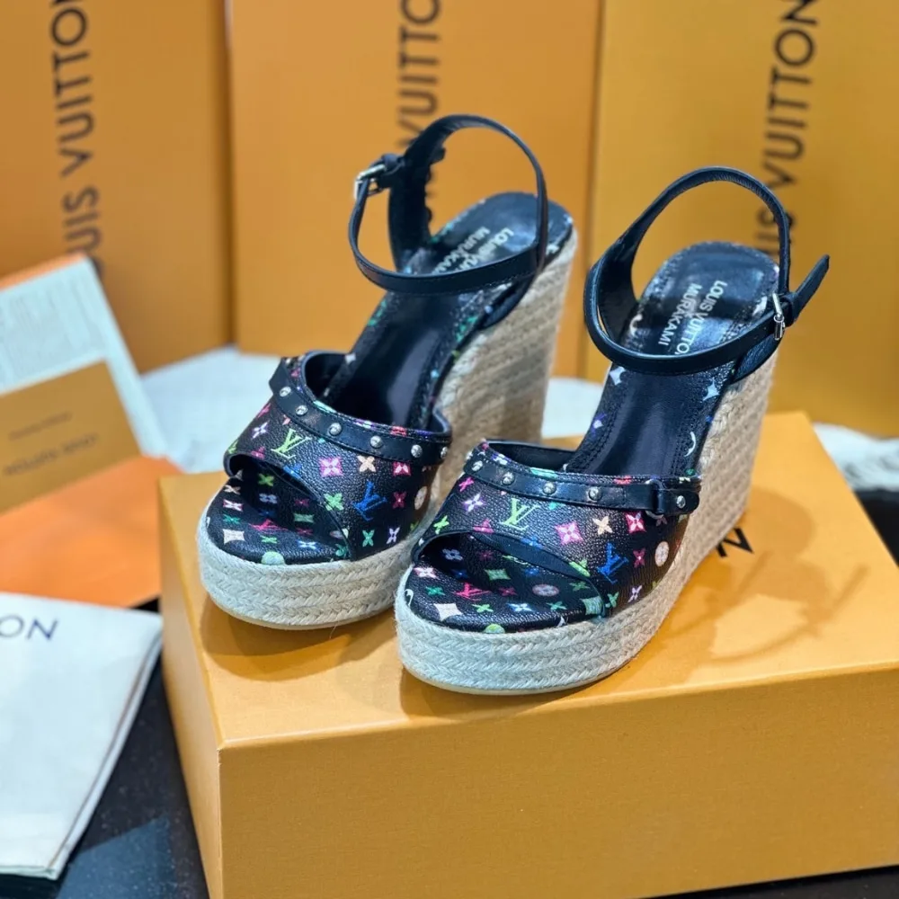 Louis Vuitton X Takashi Murakami Helios Wedge Sandal Black Secondary image