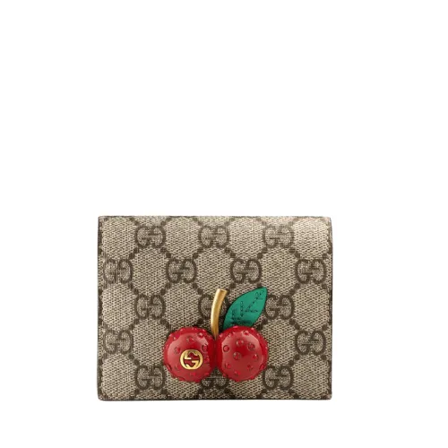 Gucci Supreme Canvas Card Case Wallet With Cherries Black Leather Inside 10Cm 476050 Main image