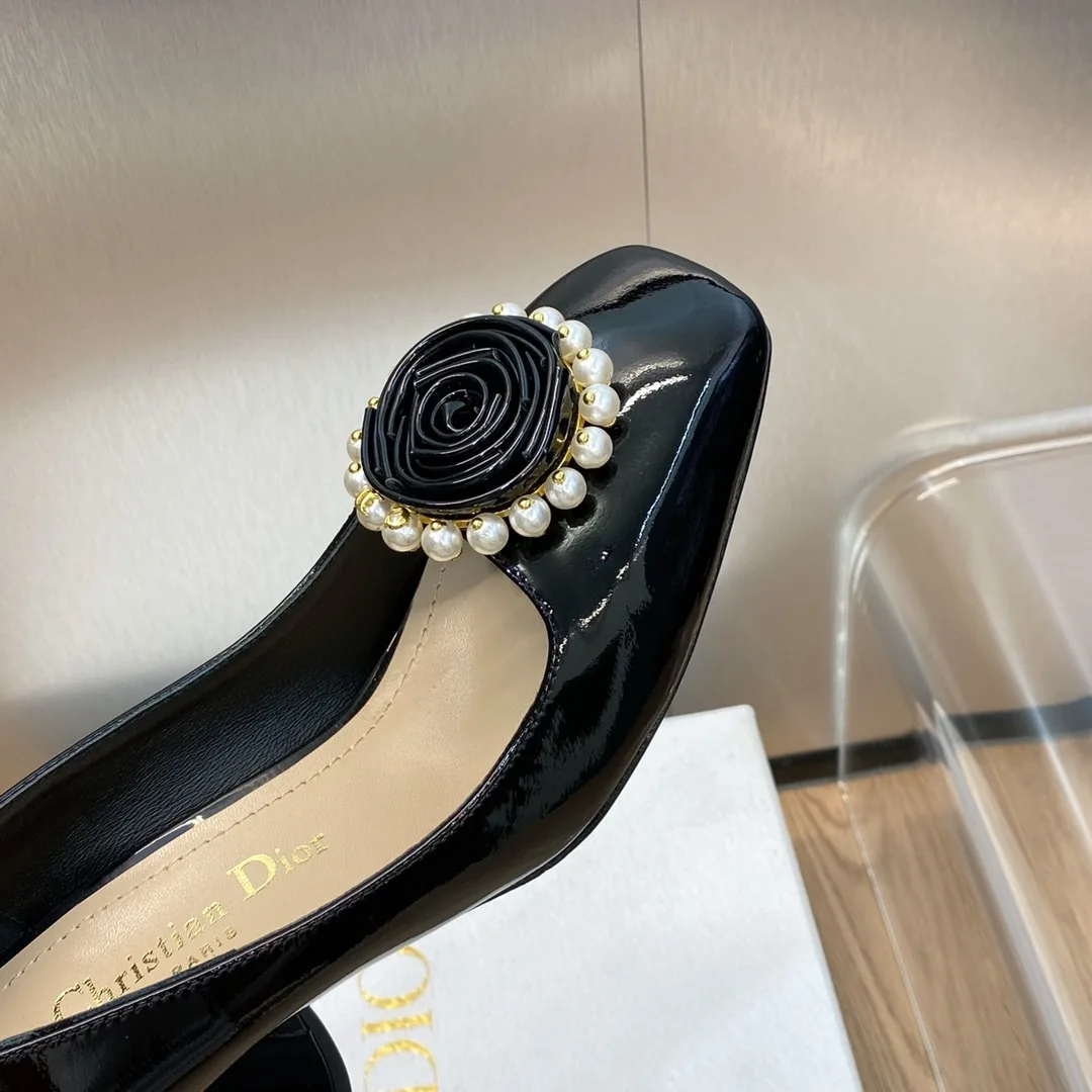Dior Rose Pump Black White Resin Pearls Secondary image