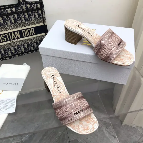 Dior Dway Heeled Slide Embroided Cotton Pink