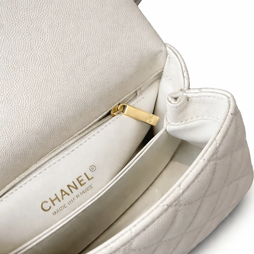 Chanel Caviar Elaphe Quilted Mini Coco Handle Flap Ivory 23Cm