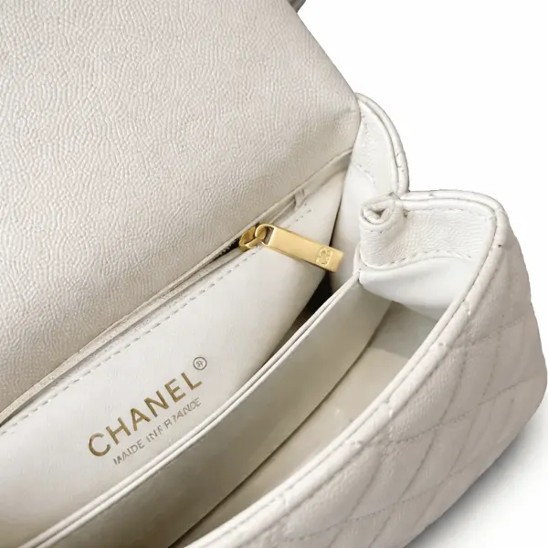 Chanel Caviar Elaphe Quilted Mini Coco Handle Flap Ivory 23Cm