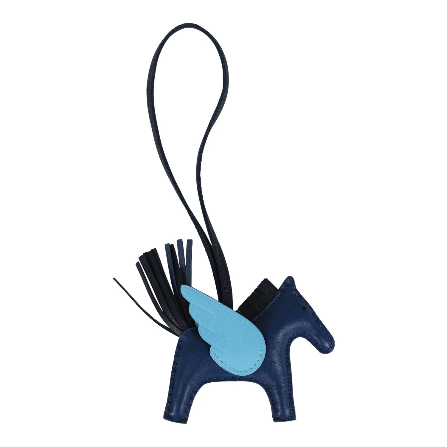 Hermes Pegase Rodeo Bag Charm PM Bleu Tie, Celeste and Bleu Nuit Milo Lambskin