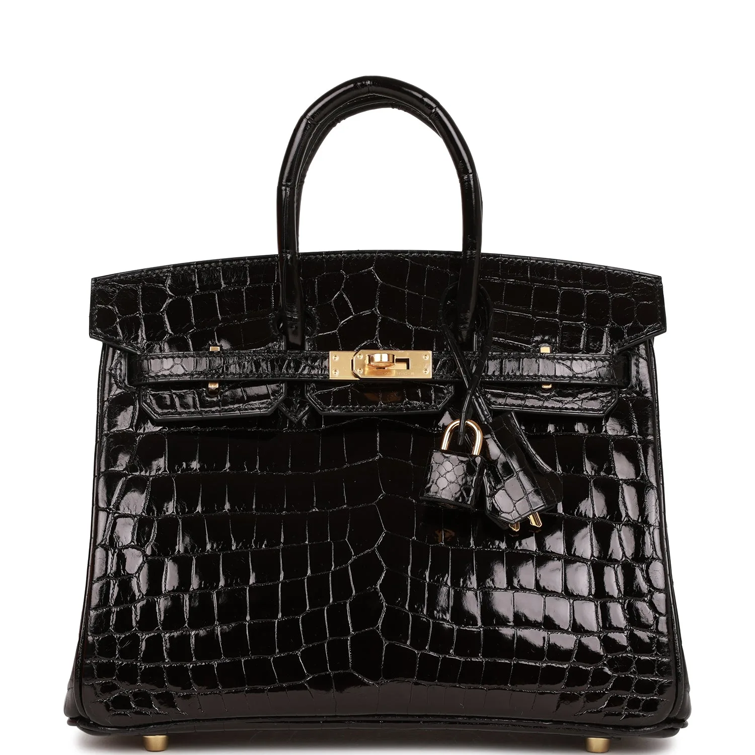H Handbags Birkin 25 Black Shiny Niloticus Crocodile Gold Hardware Main image