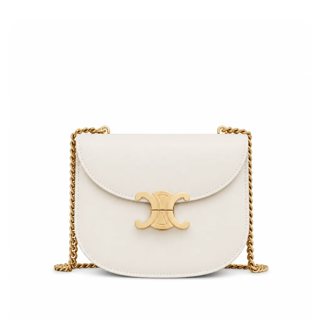 Celine Teen Chain Besace Triomphe In Shiny Calfskin White Main image