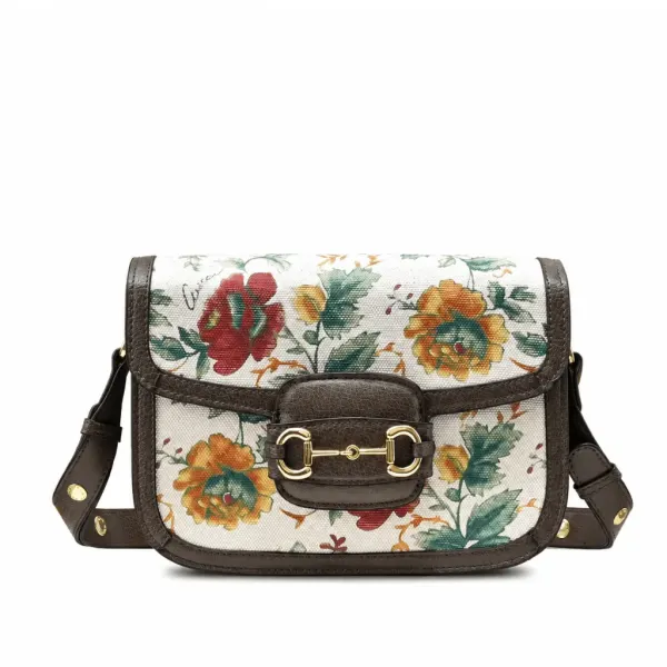 Gucci Horsebit 1955 Floral Print Canvas Shoulder Bag