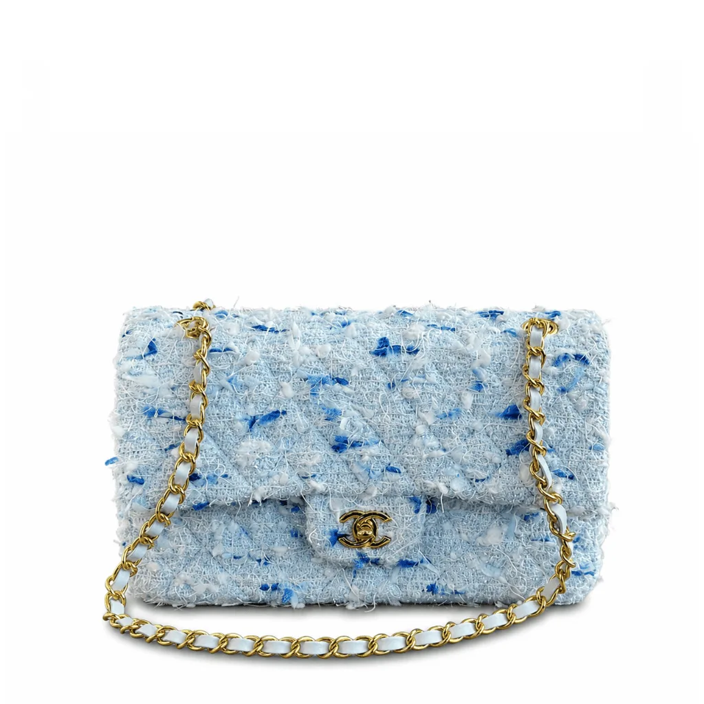 Chanel Medium Classic Double Flap Bag Light Blue Tweed Main image