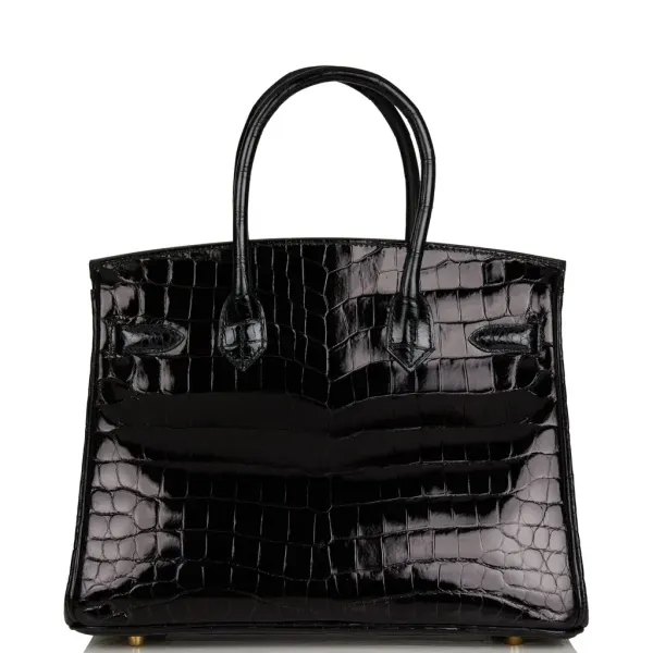 H Birkin 30 Black Shiny Niloticus Gold Hardware