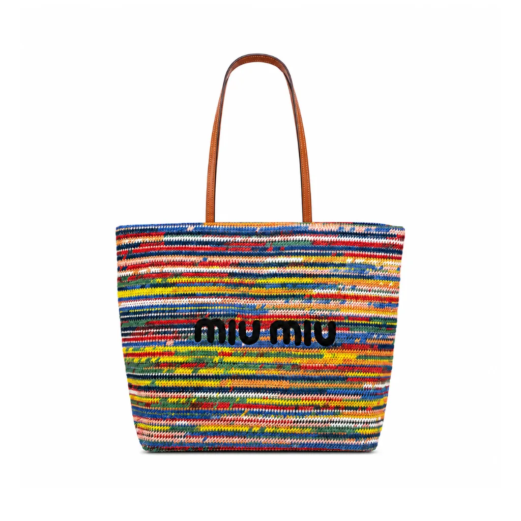 Miu Miu Cotton Crochet Stripe Tote Bag Multicolor Main image