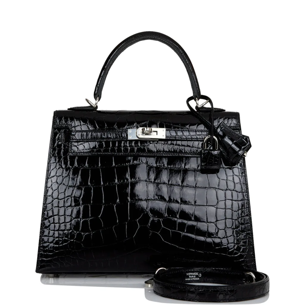 H Kelly Sellier 25 Black Shiny Alligator Palladium Hardware Main image
