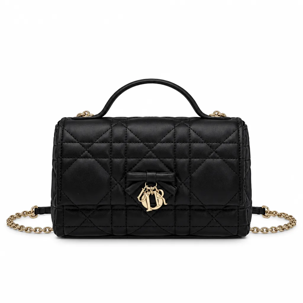 Dior Miss Dior Mini Bag Black Cannage Lambskin Bow Detail Chain Strap Main image