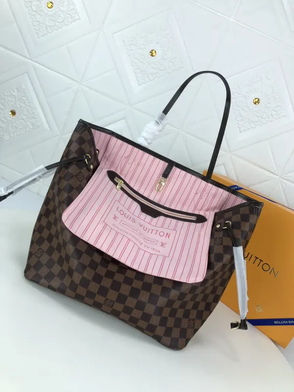 Louis Vuitton Damier Ebene Neverfull Gm Brown And Light Pink 40Cm N41357