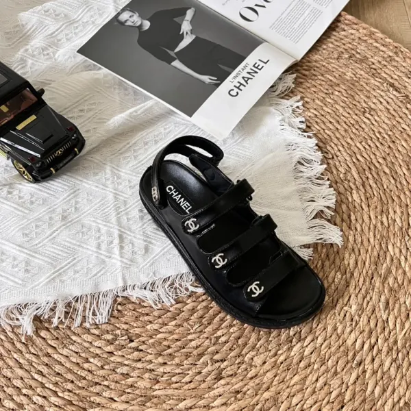 Chanel Black Leather Interlocking CC Logo Sandals