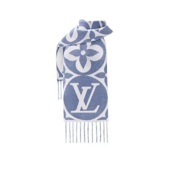 Louis Vuitton LV Medallion Wool Scarf Blue