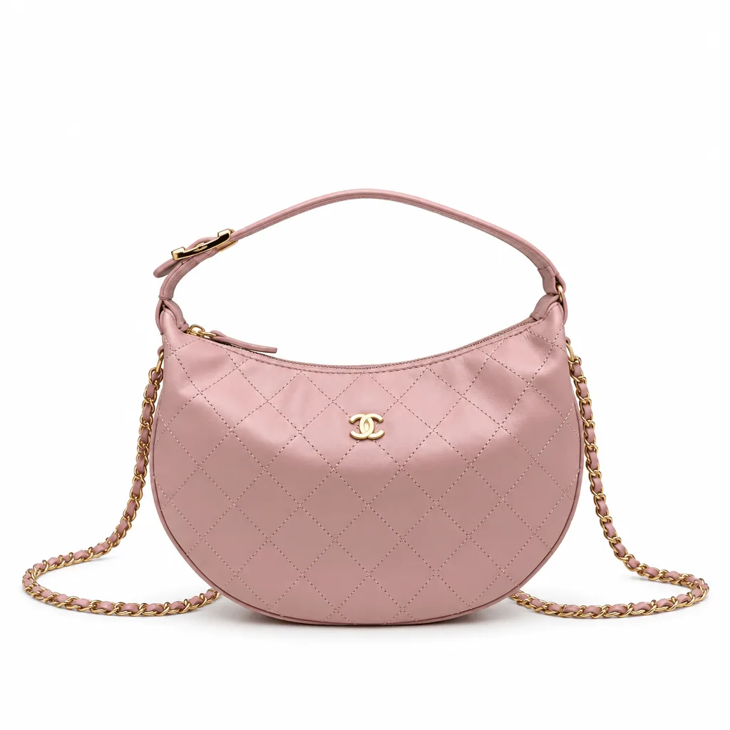 Quilted Leather Hobo Bag with Chain Strap – Elegant Pink Crossbody Purse for Women Main image