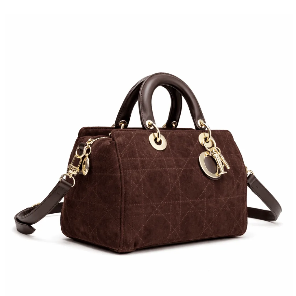 Dior Small Granville Bag In Chocolate Flat Macrocannage Suede Calfskin