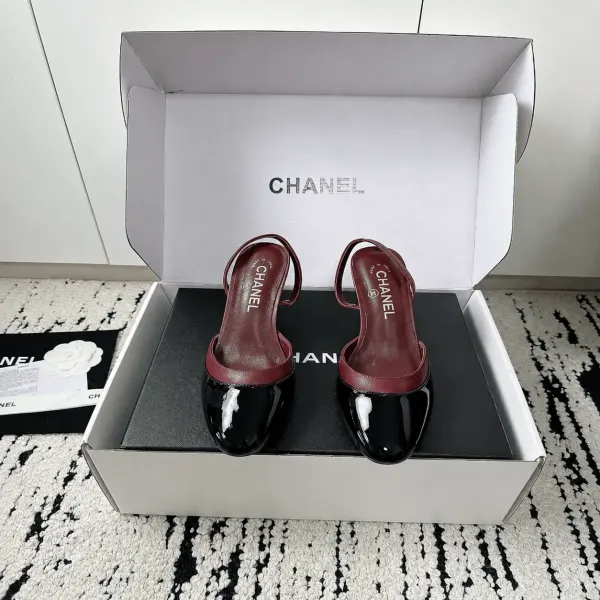 Chanel Slingbacks Lambskin & Patent Calfskin Burgundy Black