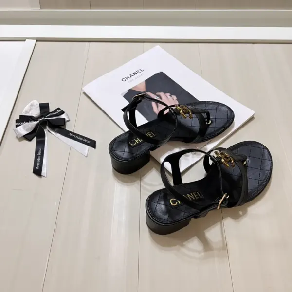 Chanel Sandal Open Round Toe Flip Flops Black