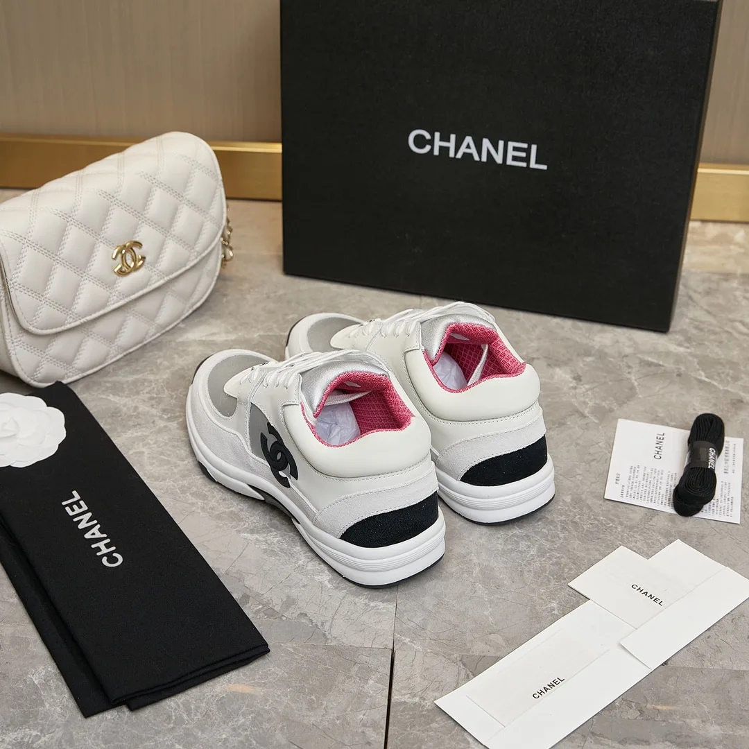 Chanel Suede And Leather Cc Low Top Sneakers White Pink