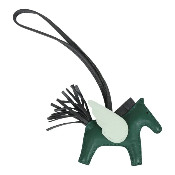 Hermes Pegase Rodeo Bag Charm PM Vert Moyen, Ardoise and Vert Peppermint Milo Lambskin