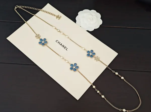 Chanel Blue Denim And Floral Motif Necklace